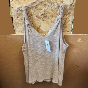 Gilli Knot-Shoulder Knit Tank in Taupe